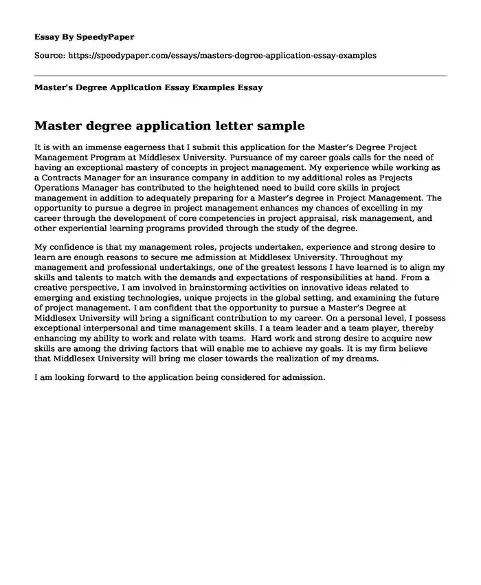 Master's Degree Application Essay Examples