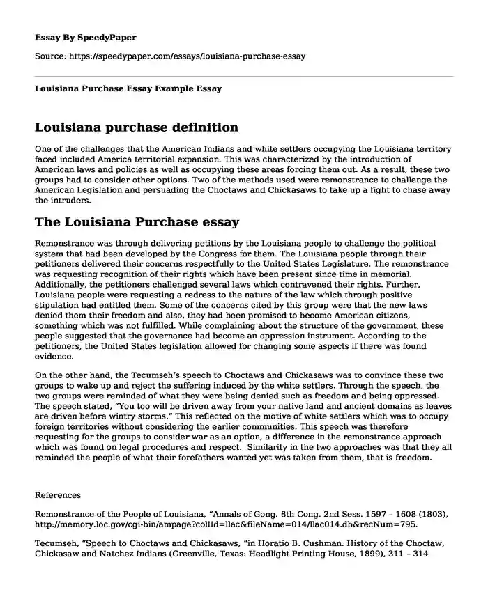 Louisiana Purchase Essay Example