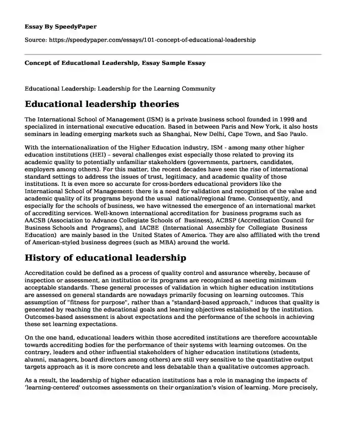 Concept of Educational Leadership, Essay Sample