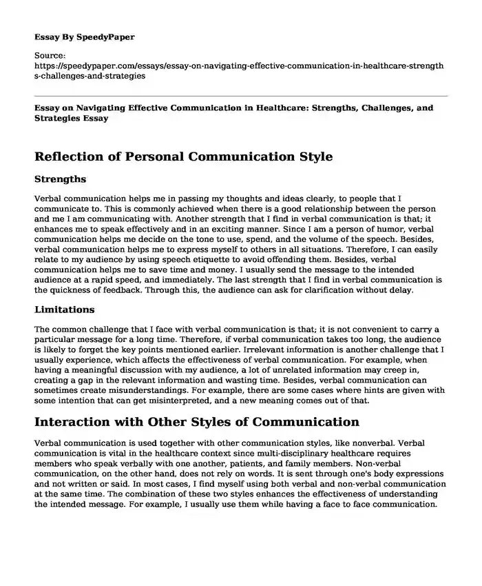 Essay on Navigating Effective Communication in Healthcare: Strengths, Challenges, and Strategies
