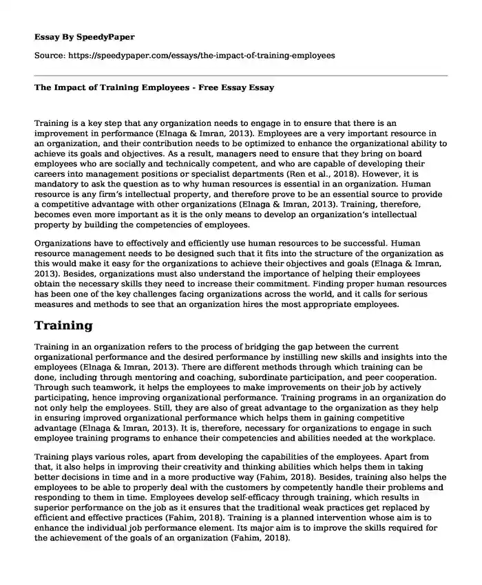 The Impact of Training Employees - Free Essay