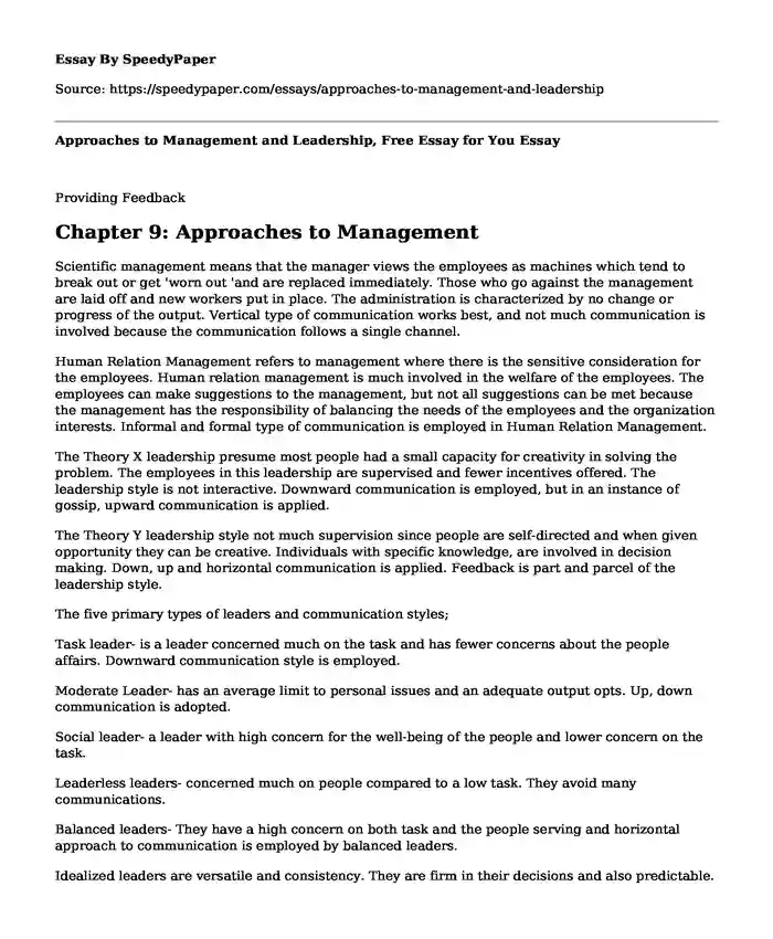 Approaches to Management and Leadership, Free Essay for You