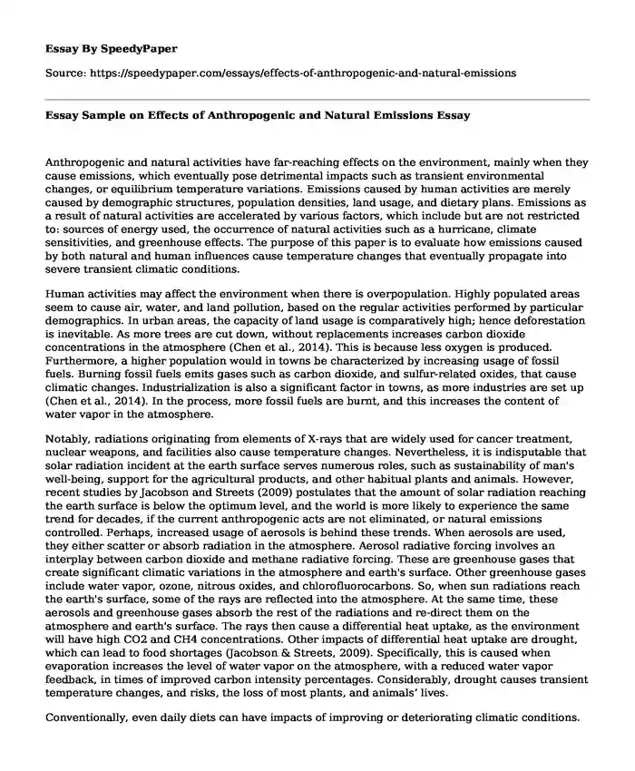 Essay Sample on Effects of Anthropogenic and Natural Emissions
