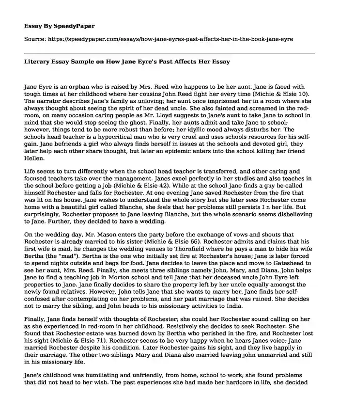 Literary Essay Sample on How Jane Eyre's Past Affects Her