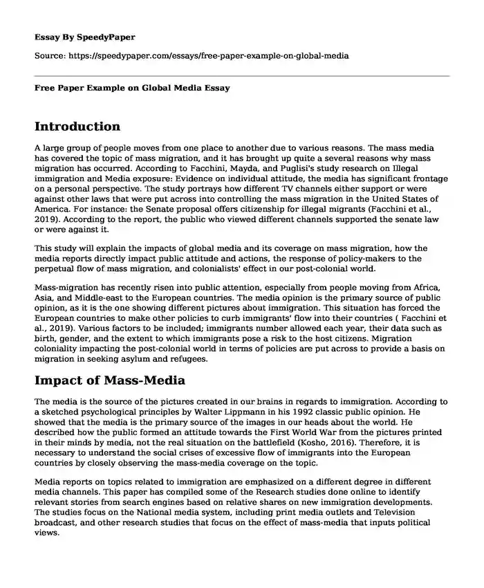 Free Paper Example on Global Media