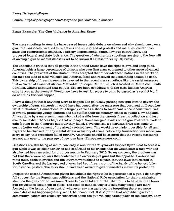 📌 Essay Example: The Gun Violence in America | SpeedyPaper.com