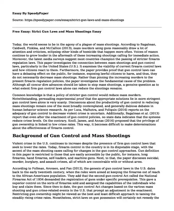 Free Essay: Strict Gun Laws and Mass Shootings