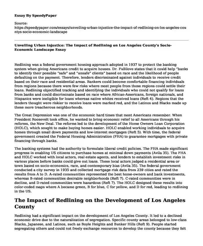Unveiling Urban Injustice: The Impact of Redlining on Los Angeles County's Socio-Economic Landscape