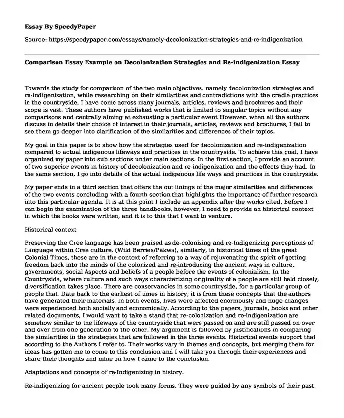 Comparison Essay Example on Decolonization Strategies and Re-indigenization