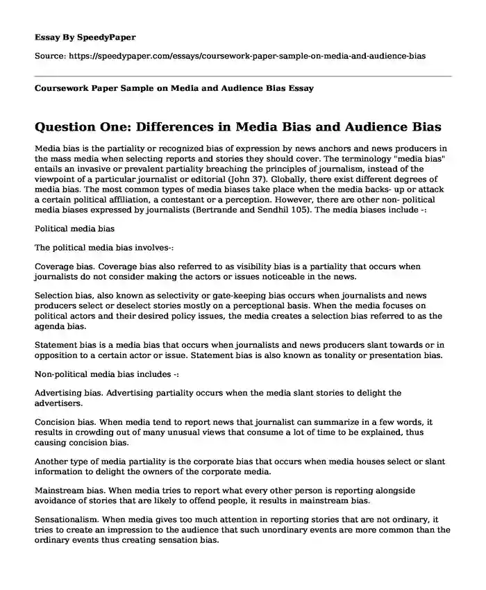 Coursework Paper Sample on Media and Audience Bias
