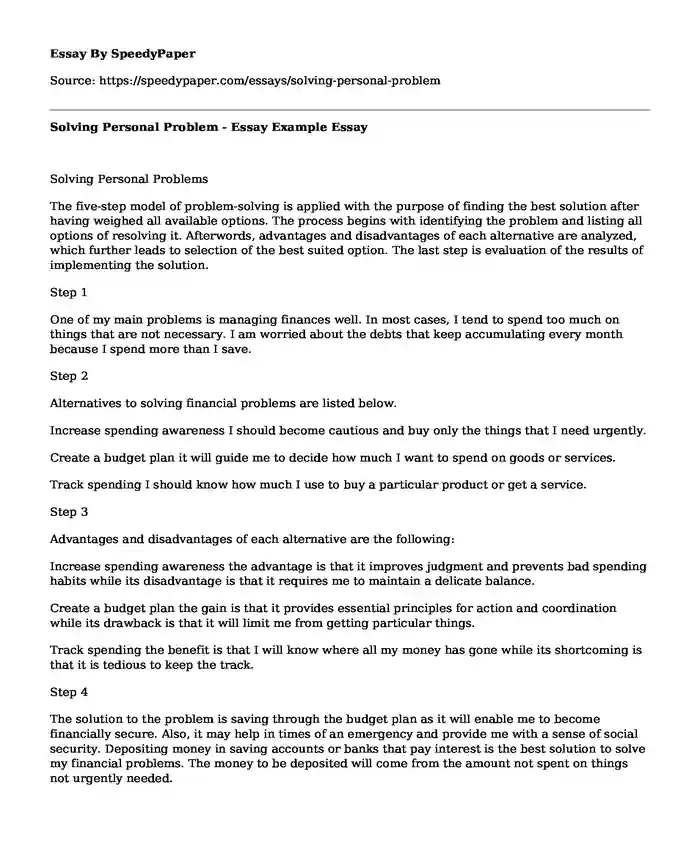 Solving Personal Problem - Essay Example