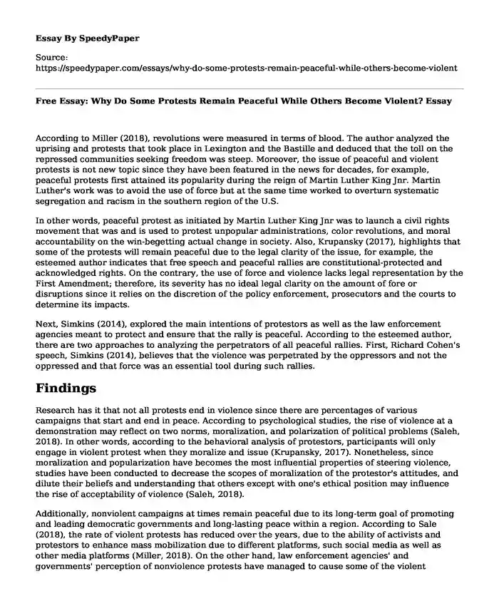 Free Essay: Why Do Some Protests Remain Peaceful While Others Become Violent?