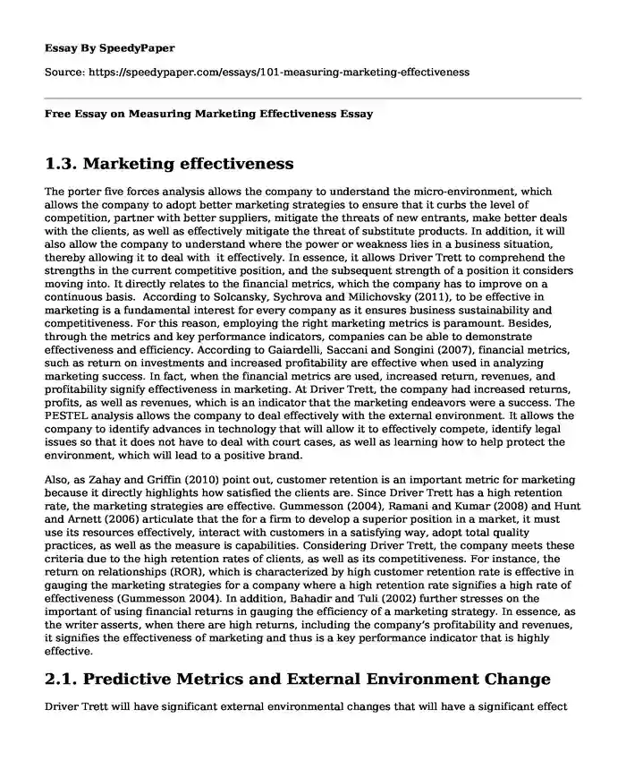 Free Essay on Measuring Marketing Effectiveness