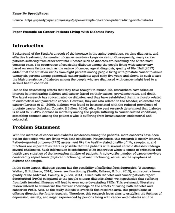 Paper Example on Cancer Patients Living With Diabetes