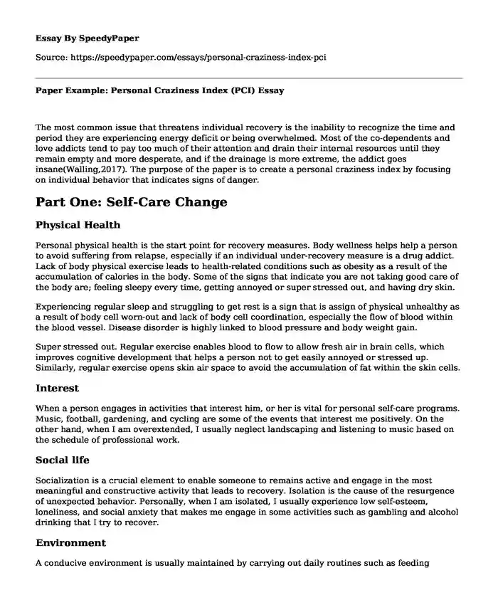 Paper Example: Personal Craziness Index (PCI)