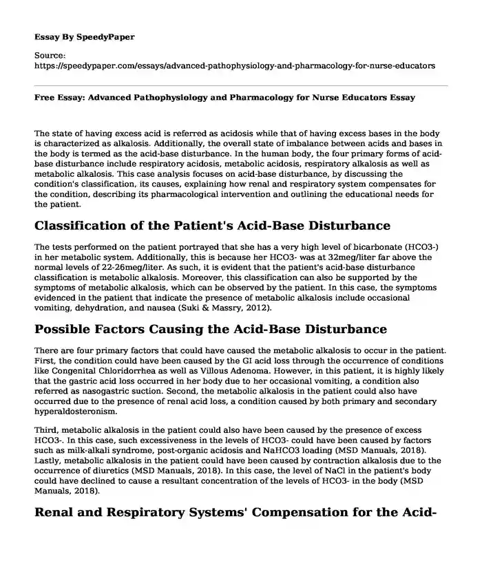 Free Essay: Advanced Pathophysiology and Pharmacology for Nurse Educators