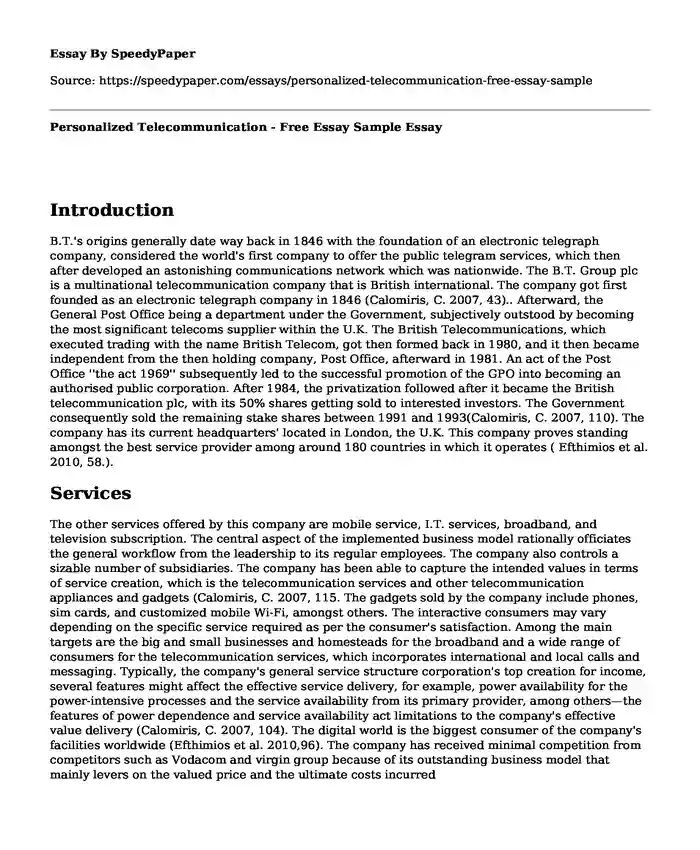 Personalized Telecommunication - Free Essay Sample