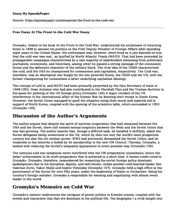 Free Essay At The Front in the Cold War