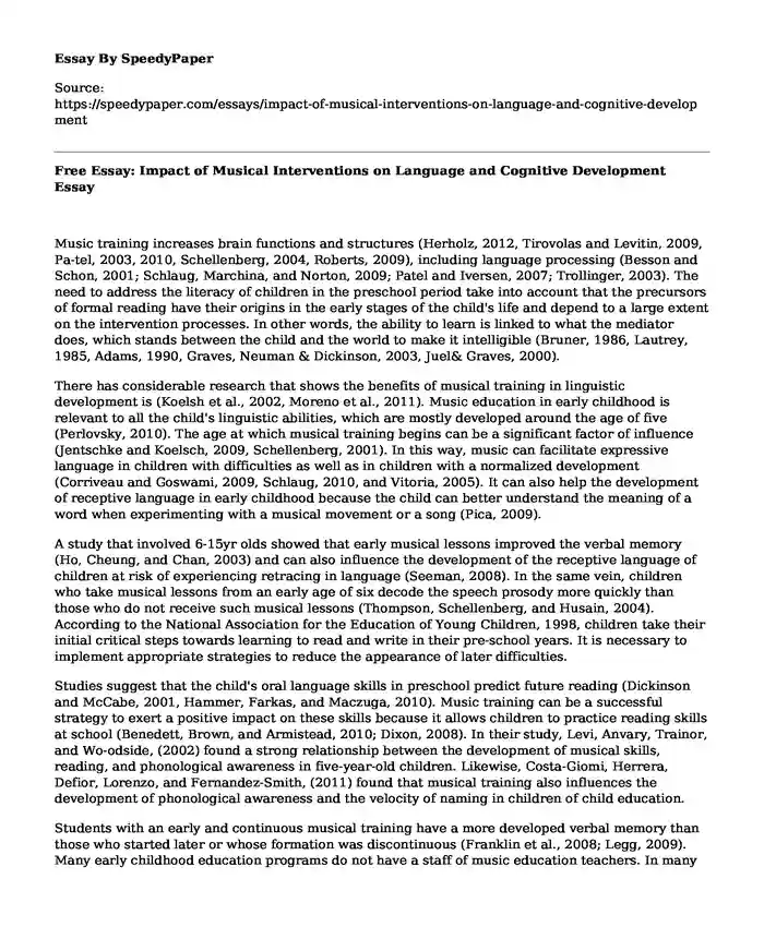 Free Essay: Impact of Musical Interventions on Language and Cognitive Development