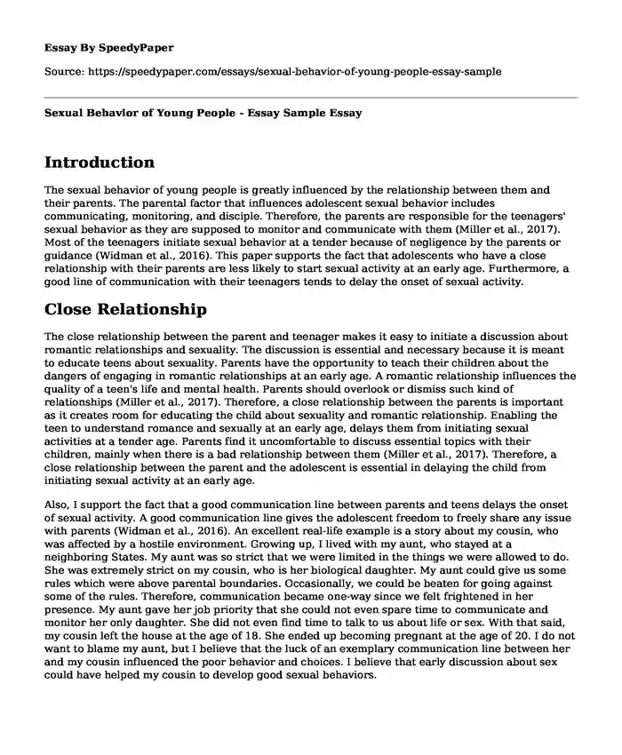 Sexual Behavior of Young People - Essay Sample 