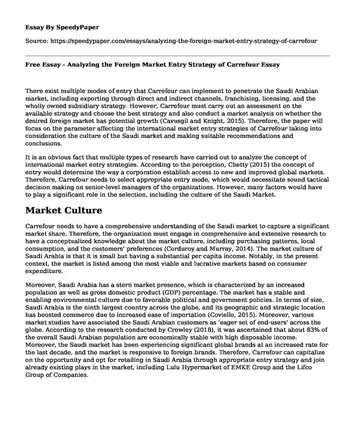 Free Essay - Analyzing the Foreign Market Entry Strategy of Carrefour