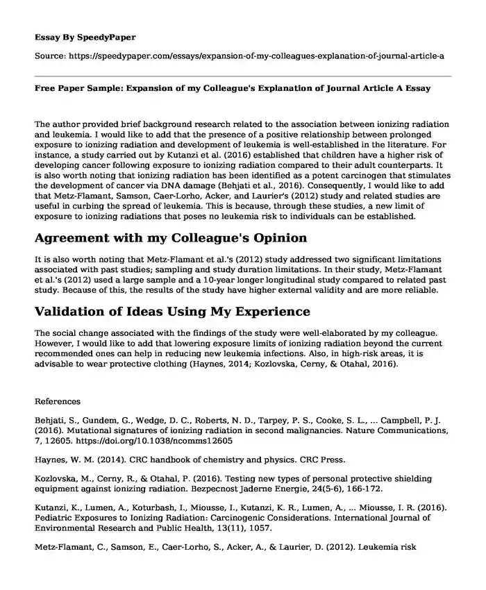 Free Paper Sample: Expansion of my Colleague's Explanation of Journal Article A