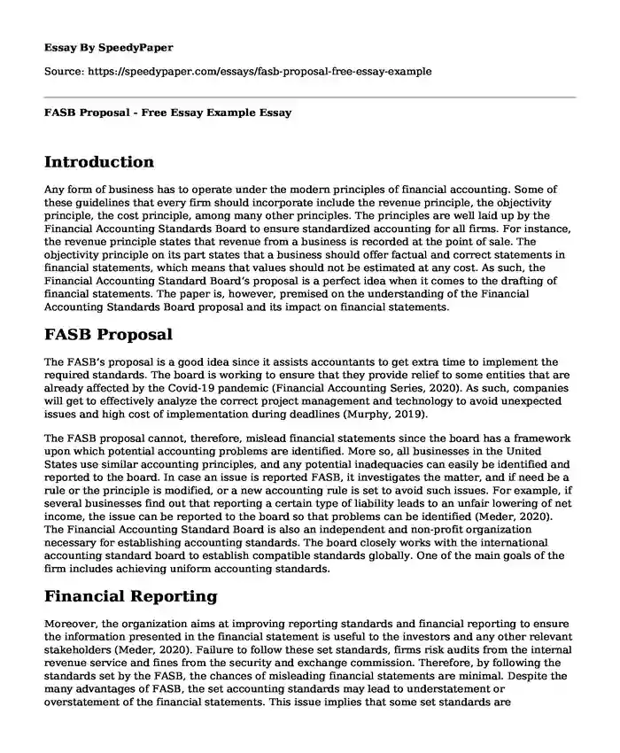 FASB Proposal - Free Essay Example