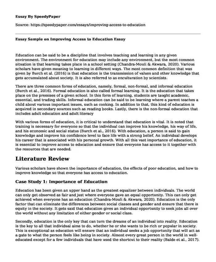 Essay Sample on Improving Access to Education