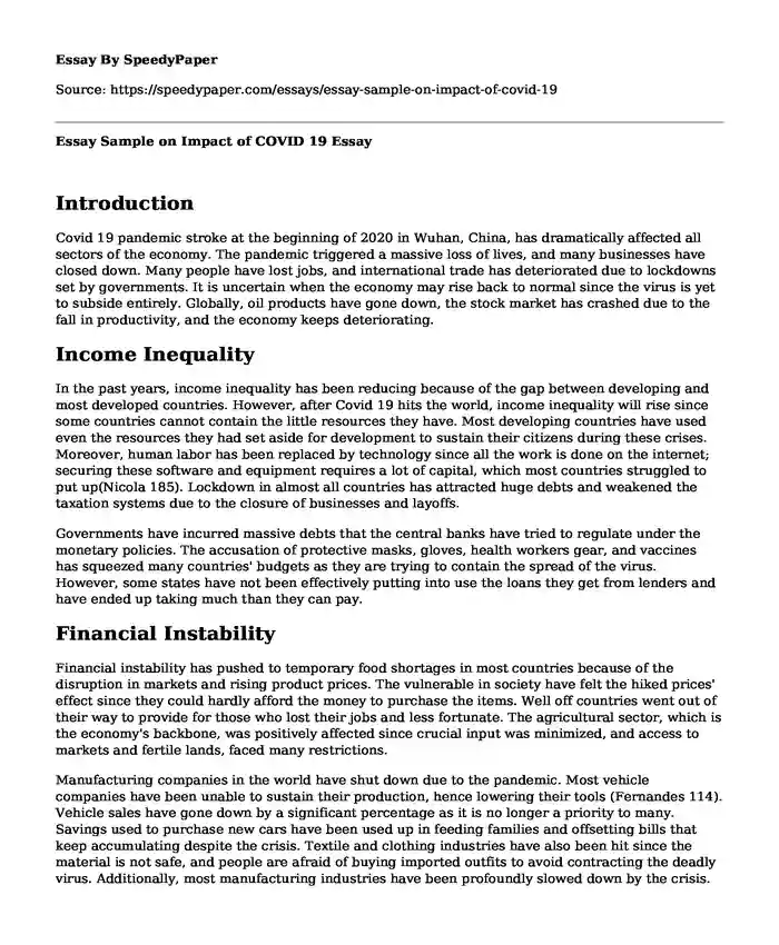 Essay Sample on Impact of COVID 19