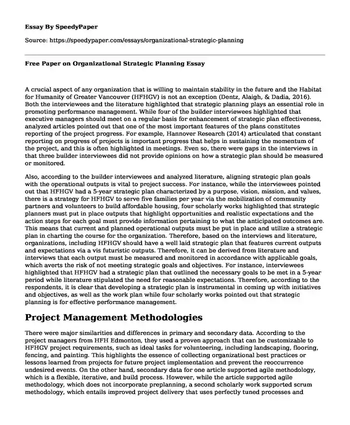 Free Paper on Organizational Strategic Planning