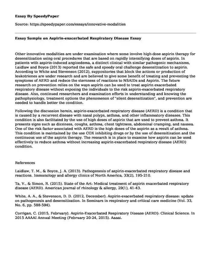 Essay Sample on Aspirin-exacerbated Respiratory Disease