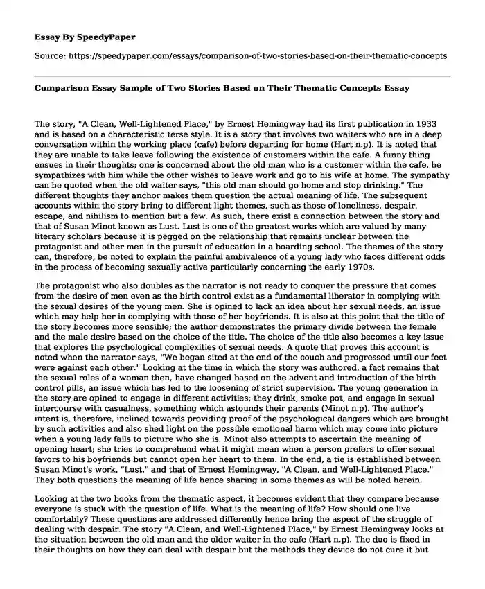Comparison Essay Sample of Two Stories Based on Their Thematic Concepts