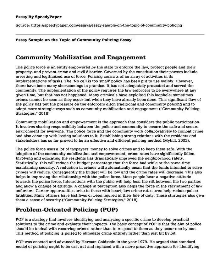 Essay Sample on the Topic of Community Policing