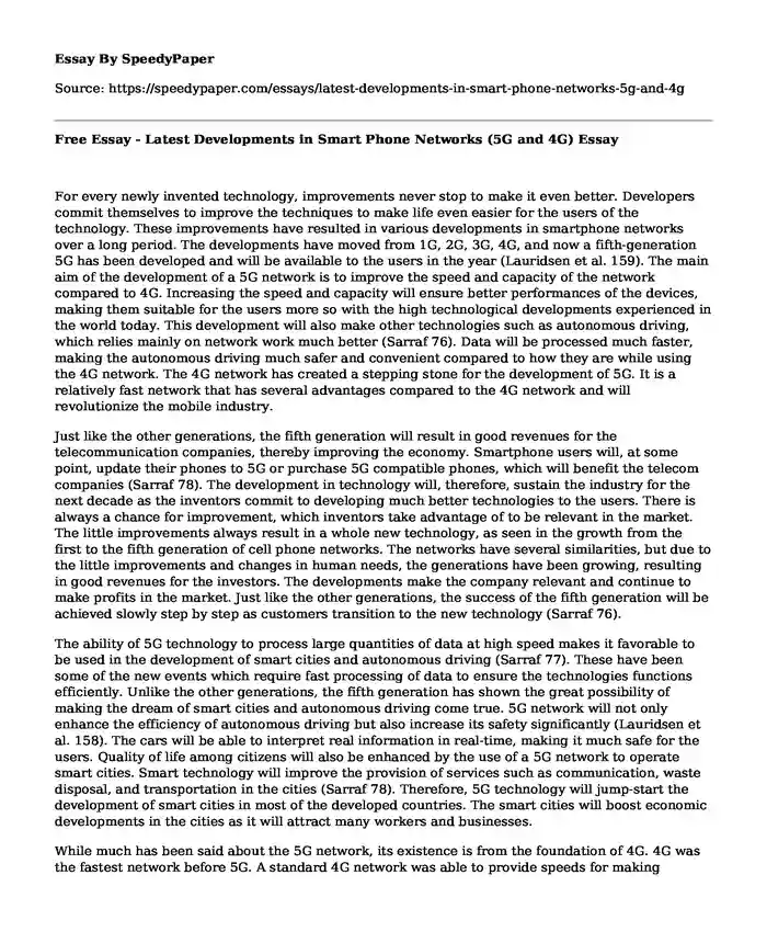 Free Essay - Latest Developments in Smart Phone Networks (5G and 4G)
