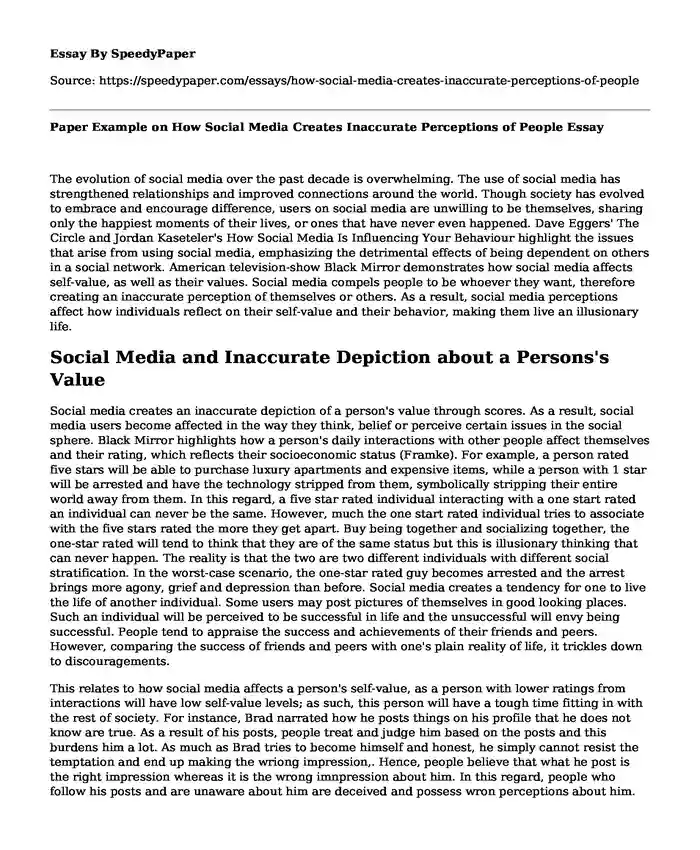 Paper Example on How Social Media Creates Inaccurate Perceptions of People