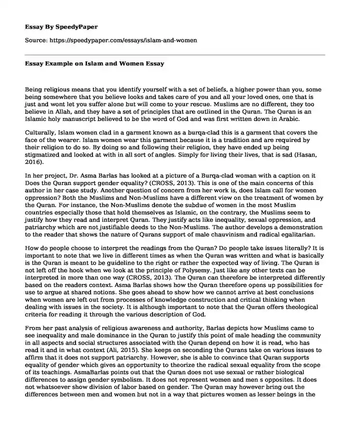 Essay Example on Islam and Women