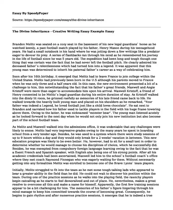 The Divine Inheritance - Creative Writing Essay Example