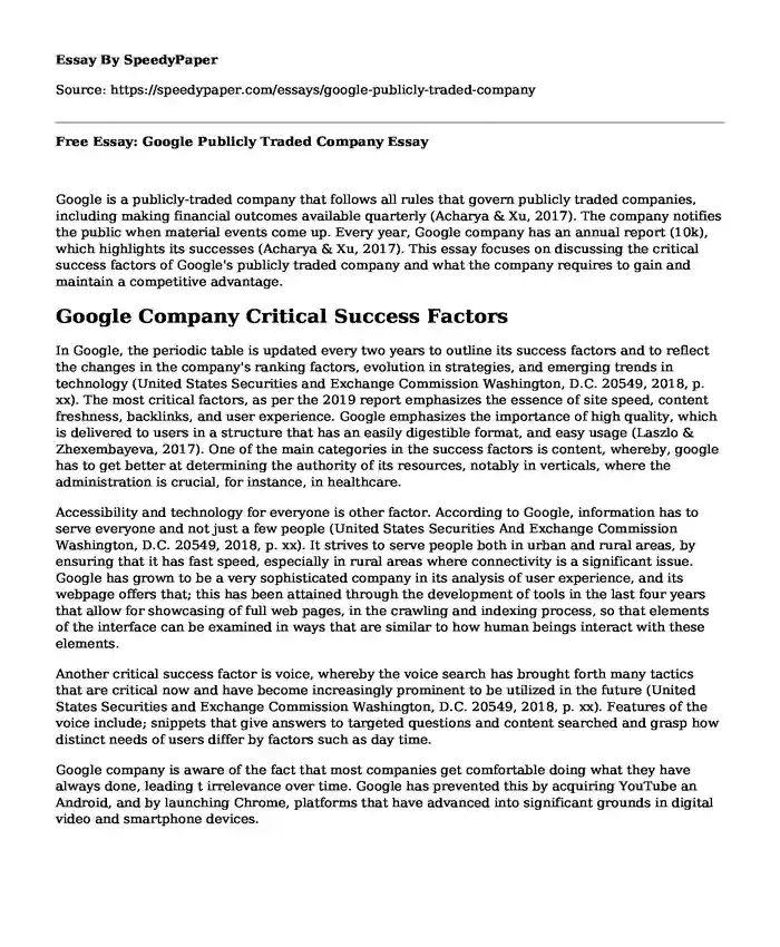 Free Essay: Google Publicly Traded Company