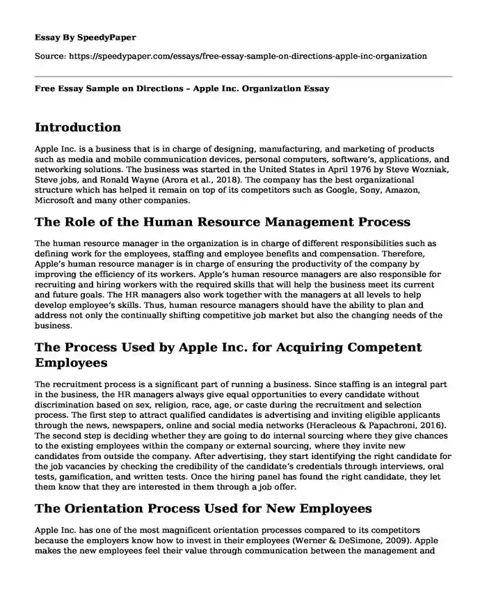 Free Essay Sample on Directions - Apple Inc. Organization