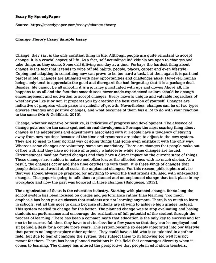 Change Theory Essay Sample