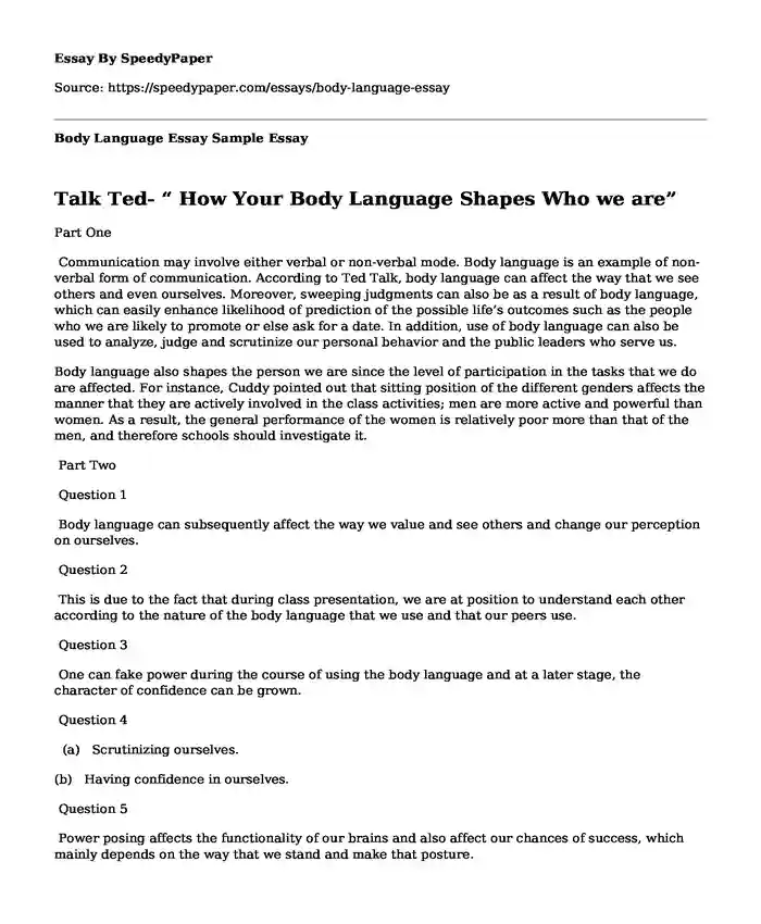 body language essay