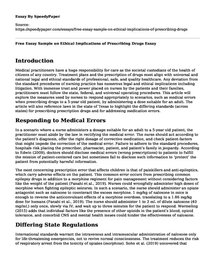 Free Essay Sample on Ethical Implications of Prescribing Drugs