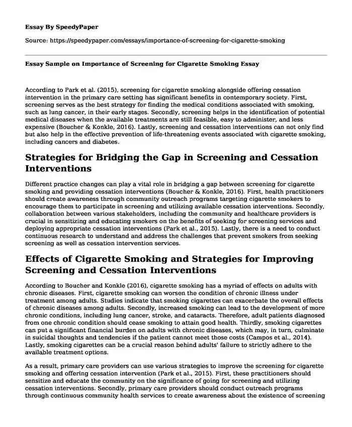 Essay Sample on Importance of Screening for Cigarette Smoking