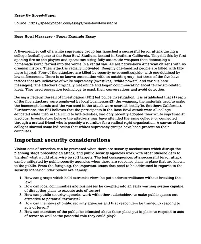 Rose Bowl Massacre - Paper Example