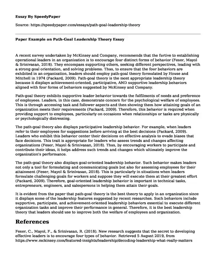 Paper Example on Path-Goal Leadership Theory