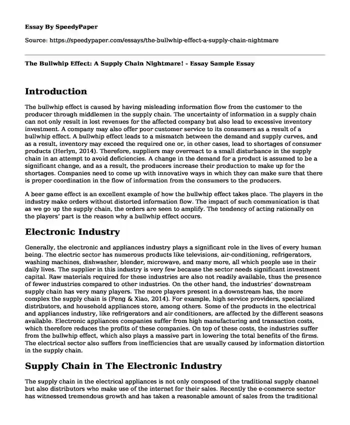 The Bullwhip Effect: A Supply Chain Nightmare! - Essay Sample