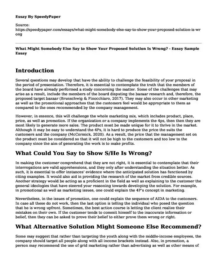 What Might Somebody Else Say to Show Your Proposed Solution Is Wrong? - Essay Sample