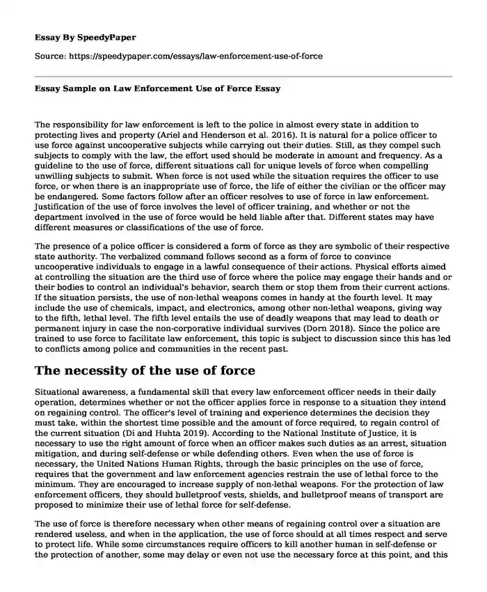 Essay Sample on Law Enforcement Use of Force