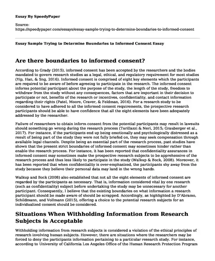 Essay Sample Trying to Determine Boundaries to Informed Consent