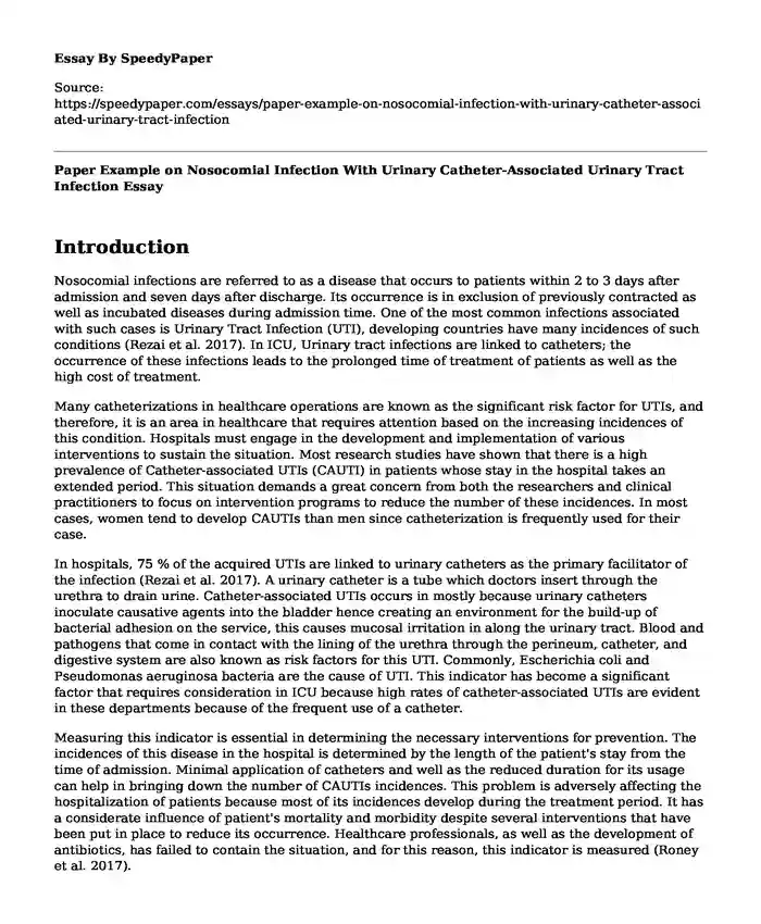 Paper Example on Nosocomial Infection With Urinary Catheter-Associated Urinary Tract Infection